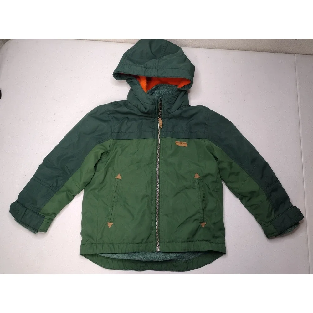 Carters Kids Adventure Bear Hooded Jacket Green Colorblock Fleece Lined Size 4